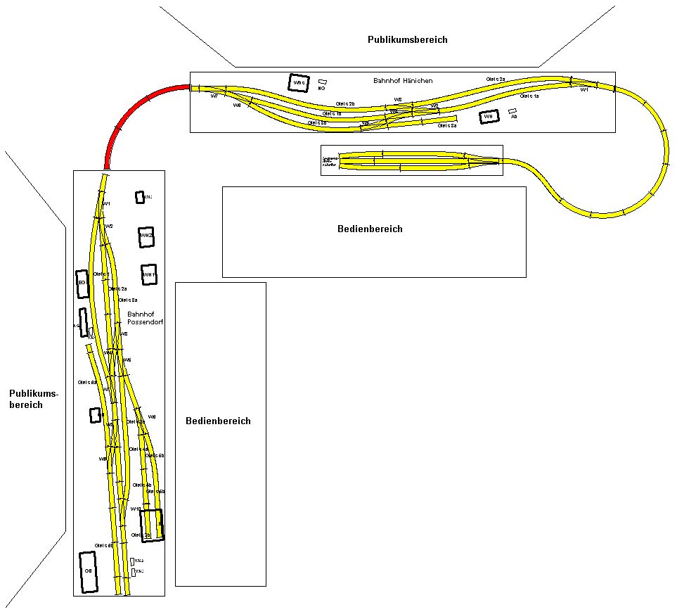 Bahnhof Hänichen (Goldene Höhe) - Anlagenplanung - Variante 2: Platzverhältnisse bei Ausstellung im Außenwinkel