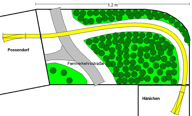 Strecke von Hänichen nach Possendorf - Anlagenplanung - Gleisplan Strecke Possendorf nach Hänichen im fast rechten Winkel